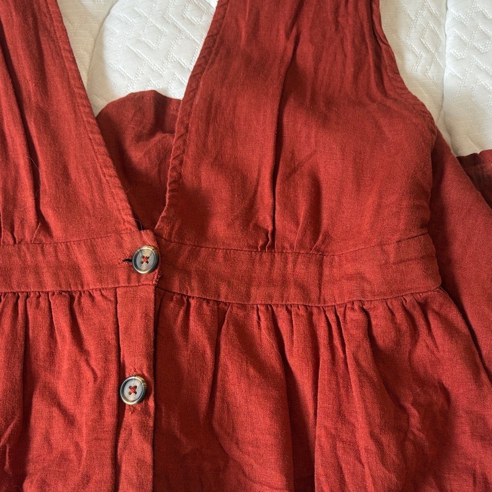 Rust Red Mini Dress with Front Buttons - Picture 4 of 4